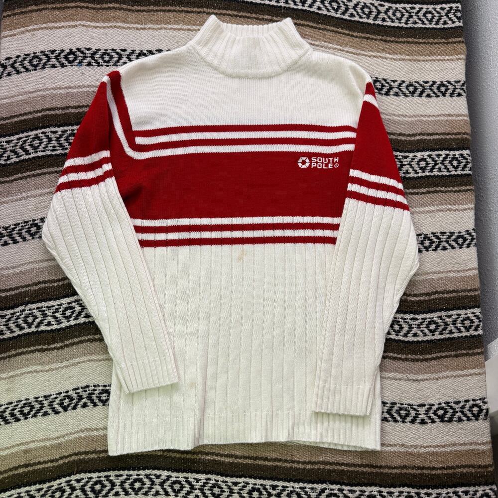 Men's Vintage Y2k Southpole Red White Knit Turtleneck Pullover Sweater Sz XL VTG